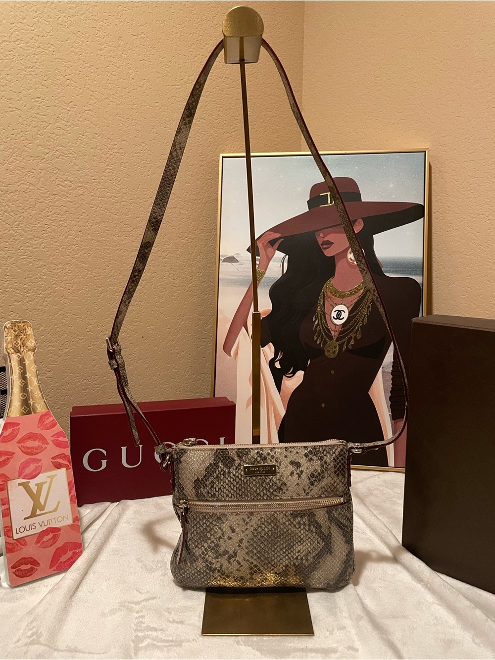 Kate Spade Snake-Print Gray Crossbody Bag